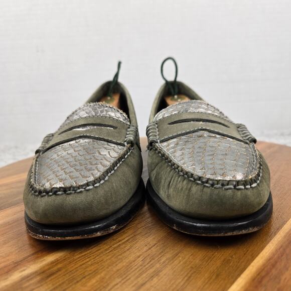 G.H. Bass Weejuns Womens 8.5M Green Suede Snake Print Casual Daily Penny Loafer - Picture 4 of 12